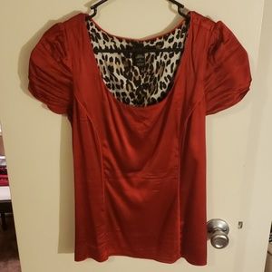 White house black market red silk stretch shirt